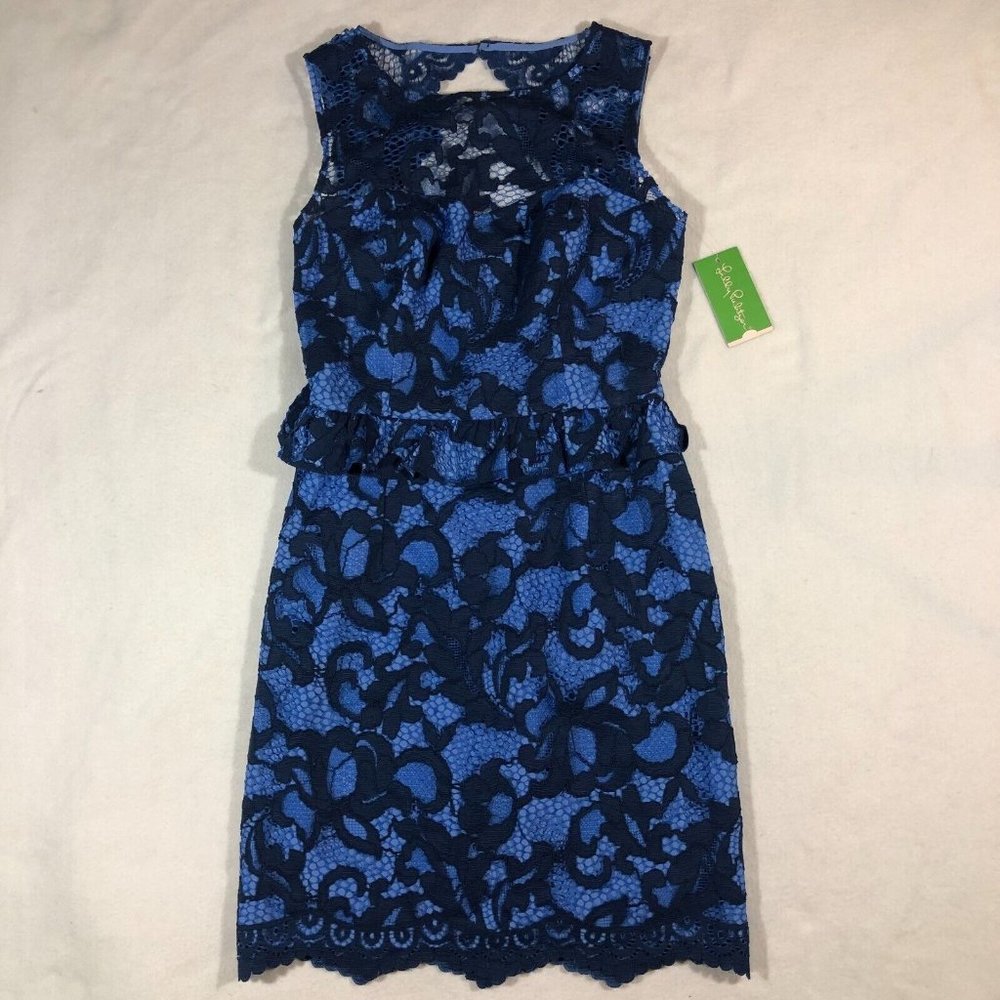 NEW Lilly Pulitzer Womens 2 Kiri Dress Corded Lace Blue Navy #58183 NWT $278
